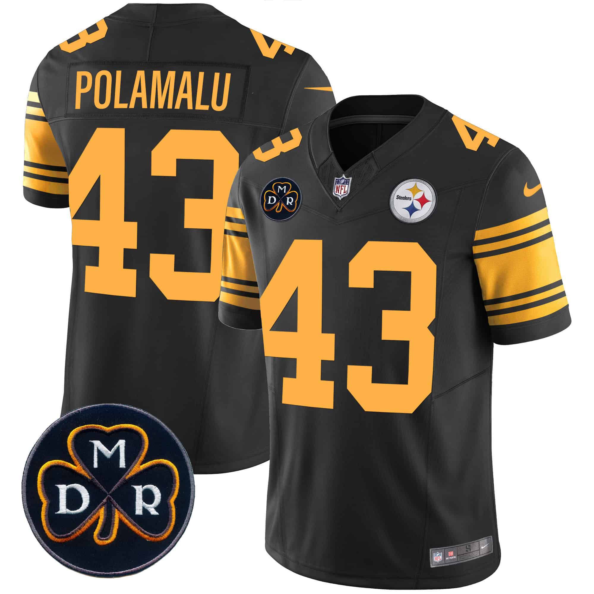 Men Pittsburgh Steelers #43 Polamalu Black 2024 Nike DMR Patch Vapor Limited NFL Jersey style 2